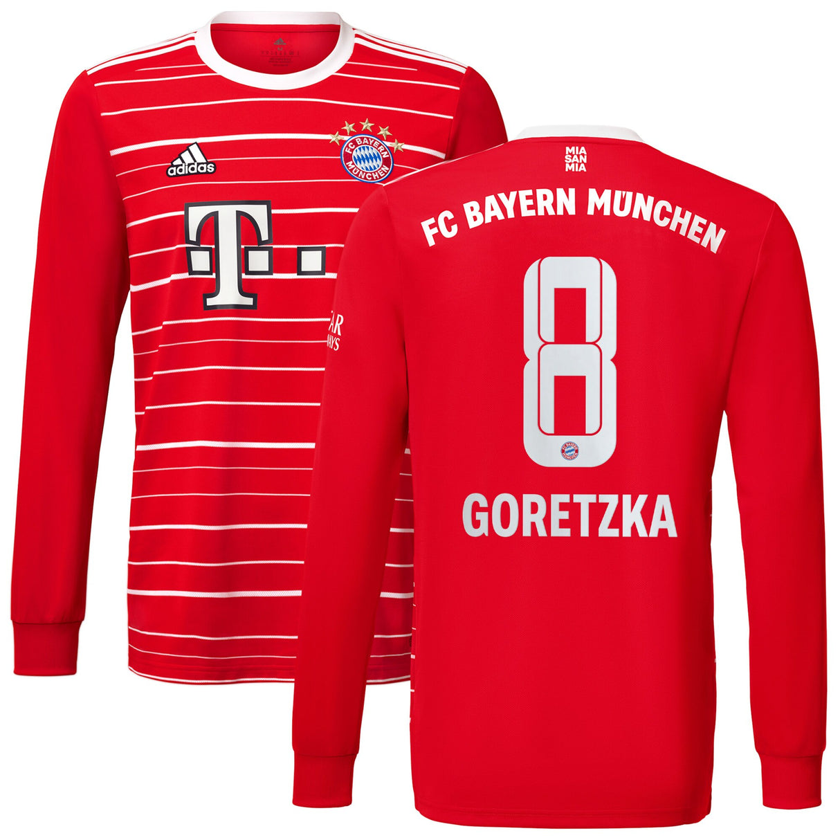 FC Bayern Home Shirt 2022-23 - Kids - Long Sleeve with Goretzka 8 printing - Kit Captain