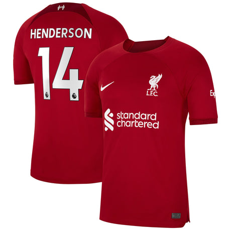 Liverpool Home Stadium Shirt 2022-23 with Henderson 14 printing - Kit Captain