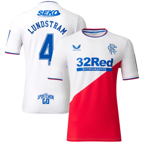 Glasgow Rangers Away Shirt 2022-23 with Lundstram 4 printing - Kit Captain