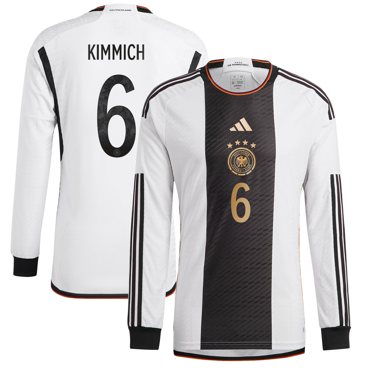 Germany Home Authentic Shirt - Long Sleeve with Kimmich 6 printing - Kit Captain