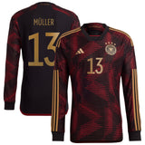 Germany Away Authentic Shirt - Long Sleeve with Müller 13 printing - Kit Captain