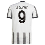 Juventus Home Shirt 2022-23 - Kids with Vlahovic 9 printing - Kit Captain