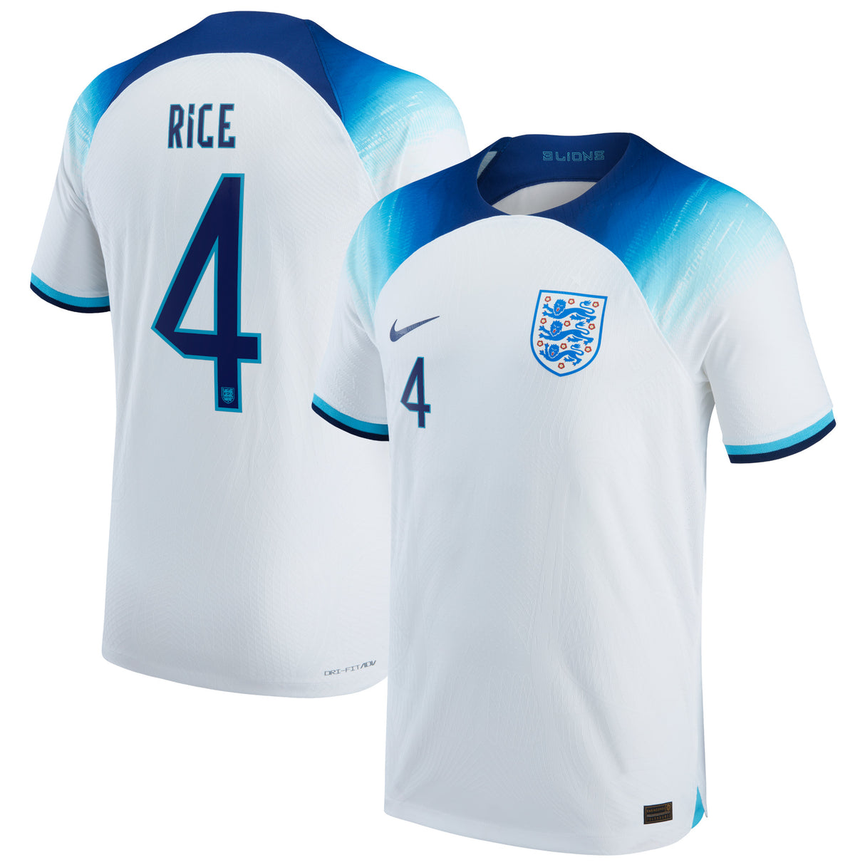 England Home Match Shirt 2022 with Rice 4 printing - Kit Captain