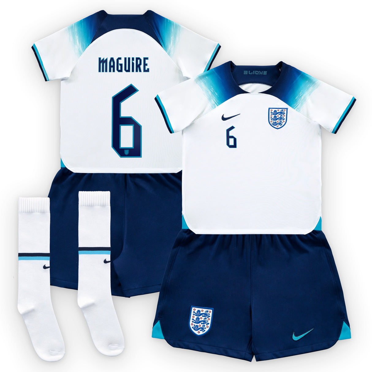 England Home Stadium Kit 2022 - Little Kids with Maguire 6 printing - Kit Captain