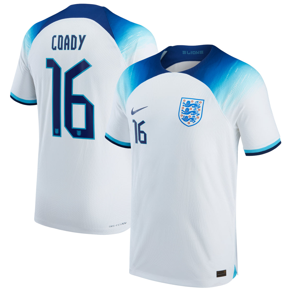 England Home Match Shirt 2022 with Coady 16 printing - Kit Captain