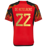 Belgium Home Shirt 2022 - Kids with De Ketelaere 22 printing - Kit Captain