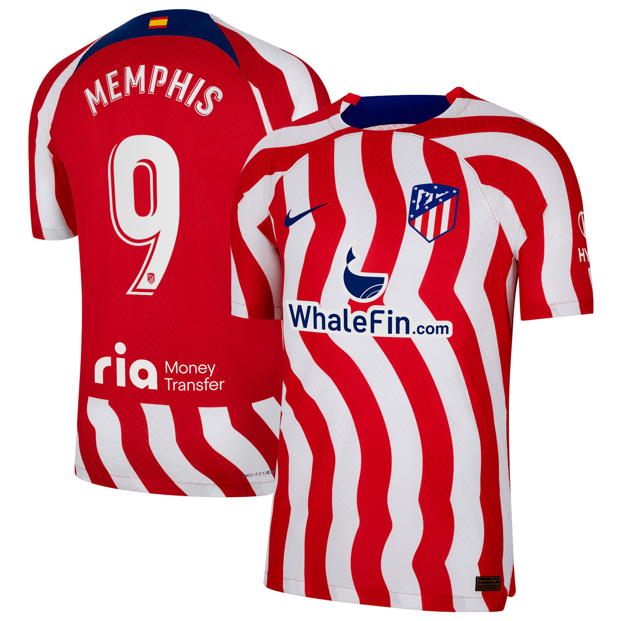 Atlético de Madrid Home Vapor Match Shirt 2022-23 with Memphis 9 printing - Kit Captain