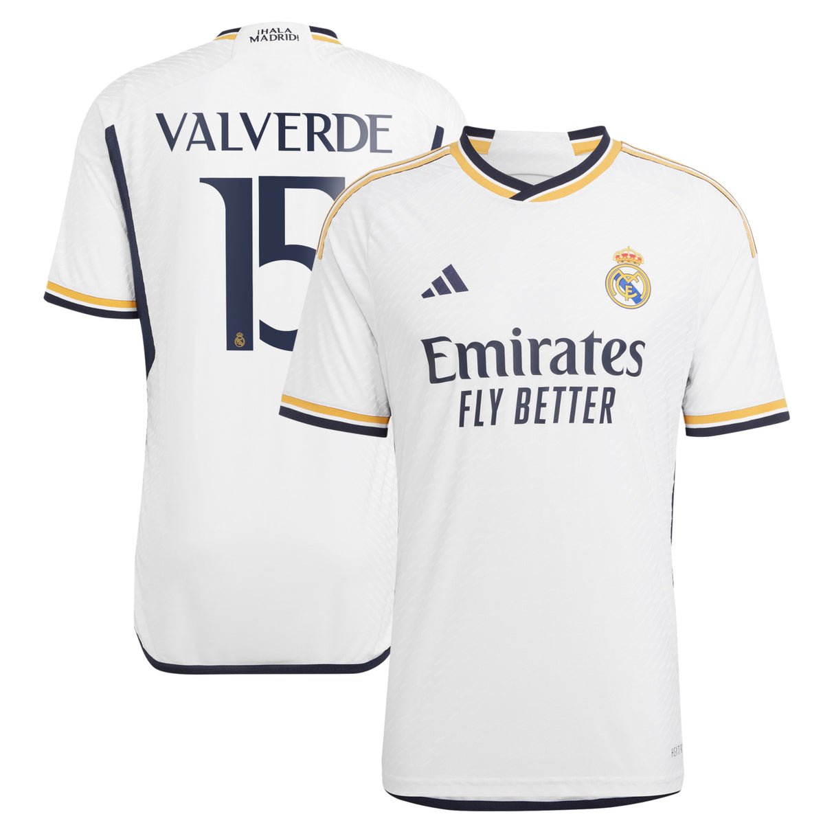 Real Madrid adidas Home Authentic Shirt 2023-24 with Valverde 15 printing - Kit Captain