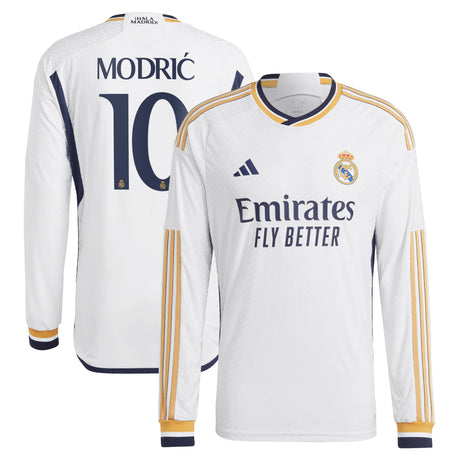 Real Madrid adidas Home Authentic Shirt 2023-24 - Long Sleeve with Modric 10 printing - Kit Captain