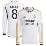 Real Madrid adidas Home Authentic Shirt 2023-24 - Long Sleeve with Kroos 8 printing - Kit Captain