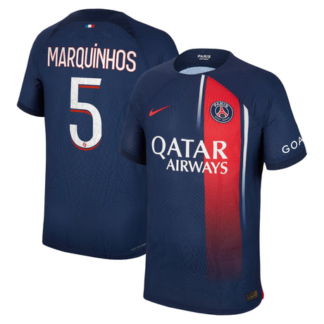 Paris Saint-Germain Nike Home Dri Fit Adv Match Shirt 2023-24 with Marquinhos 5 printing - Kit Captain