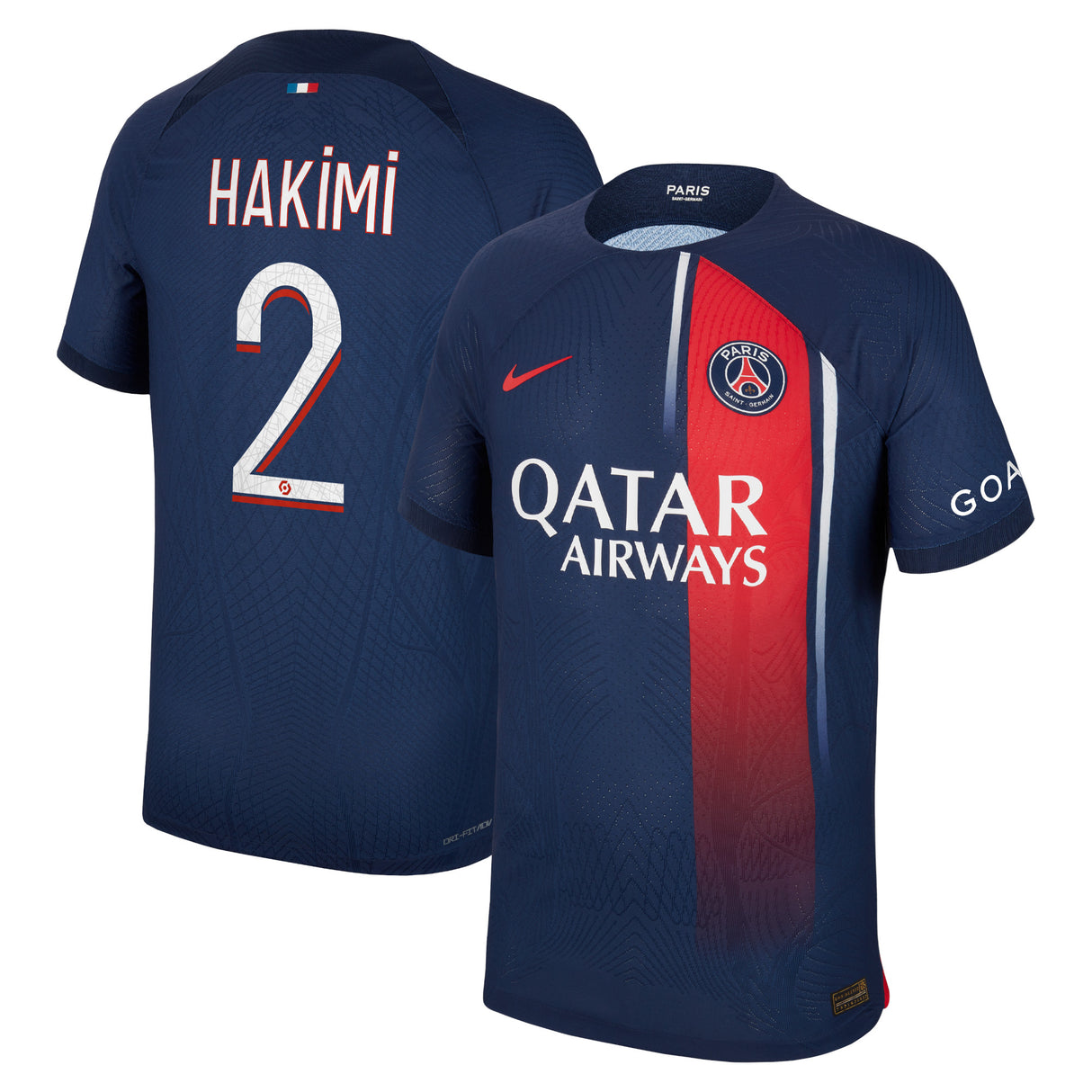 Paris Saint-Germain Nike Home Dri Fit Adv Match Shirt 2023-24 with Hakimi 2 printing - Kit Captain