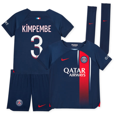 Paris Saint-Germain Nike Home Stadium Kit 2023-24 - Little Kids with Kimpembe 3 printing - Kit Captain