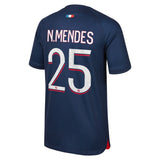 Paris Saint-Germain Nike Home Stadium Shirt 2023-24 - Kids with N.Mendes 25 printing - Kit Captain