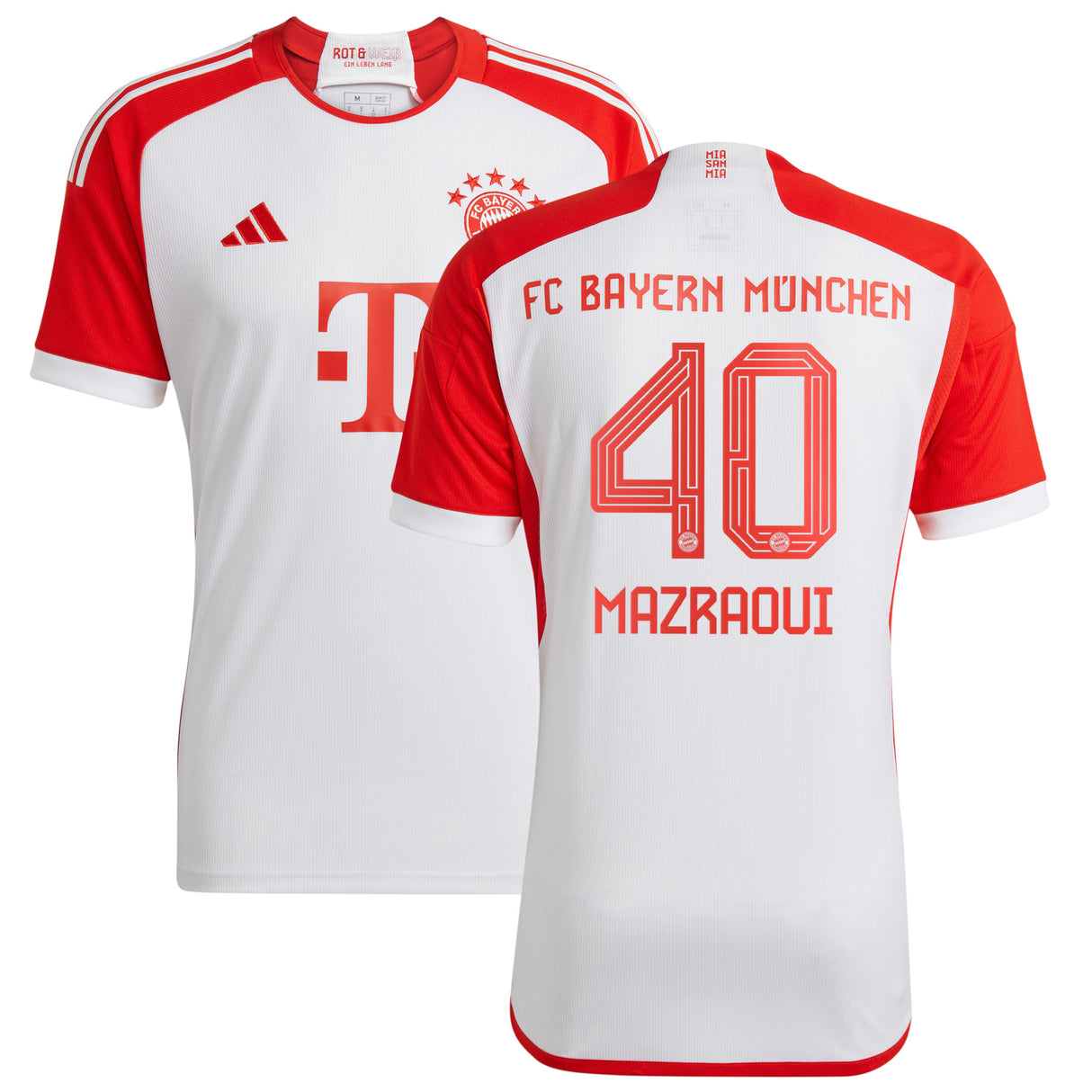 FC Bayern adidas Home Shirt 2023-24 - Kids with Mazraoui 40 printing - Kit Captain