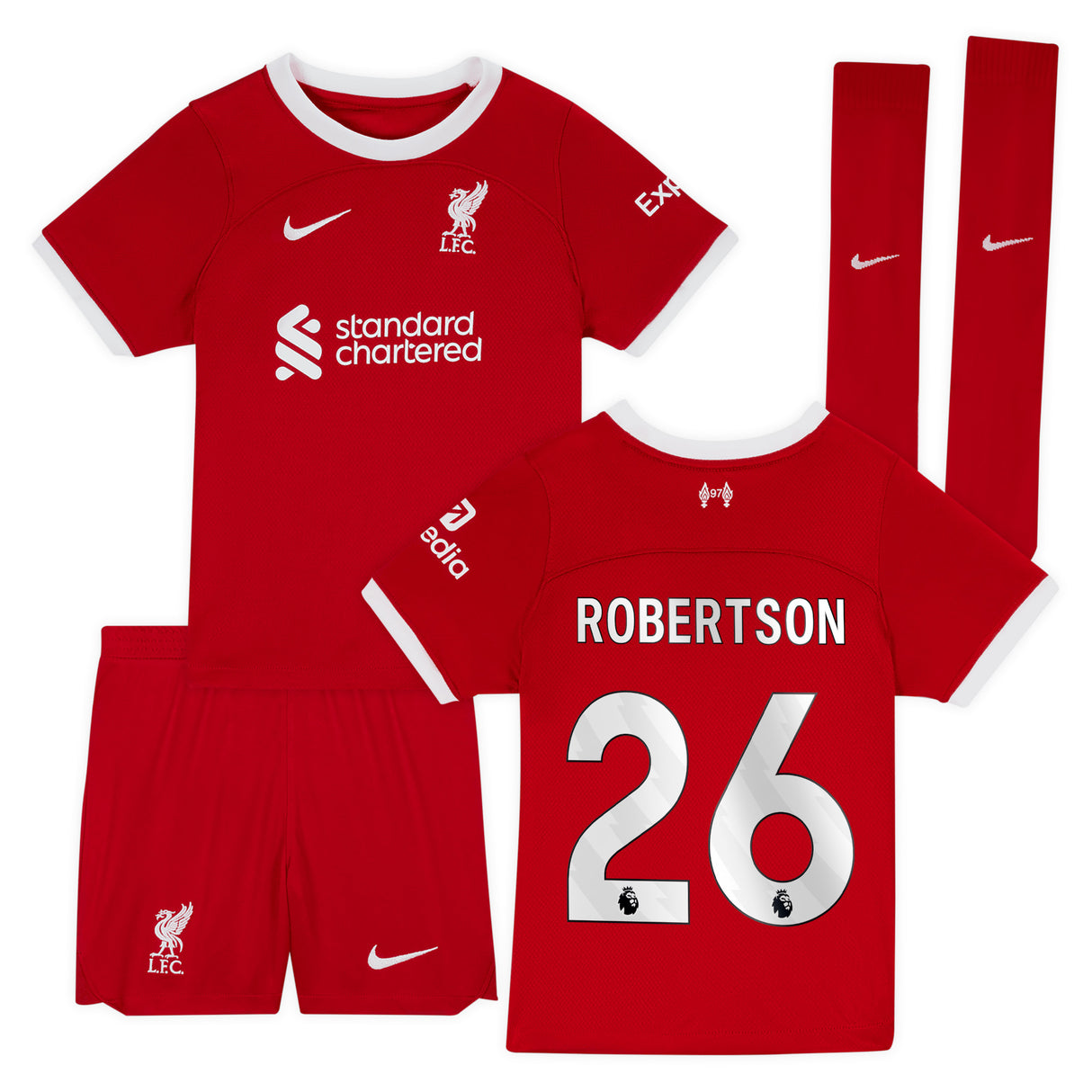 Liverpool Nike Home Stadium Kit - 2023-24 - Little Kids with Robertson 26 printing - Kit Captain