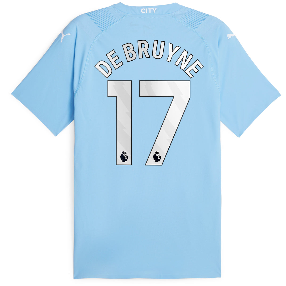 Manchester City Puma Home Authentic Shirt 2023-24 with De Bruyne 17 printing - Kit Captain