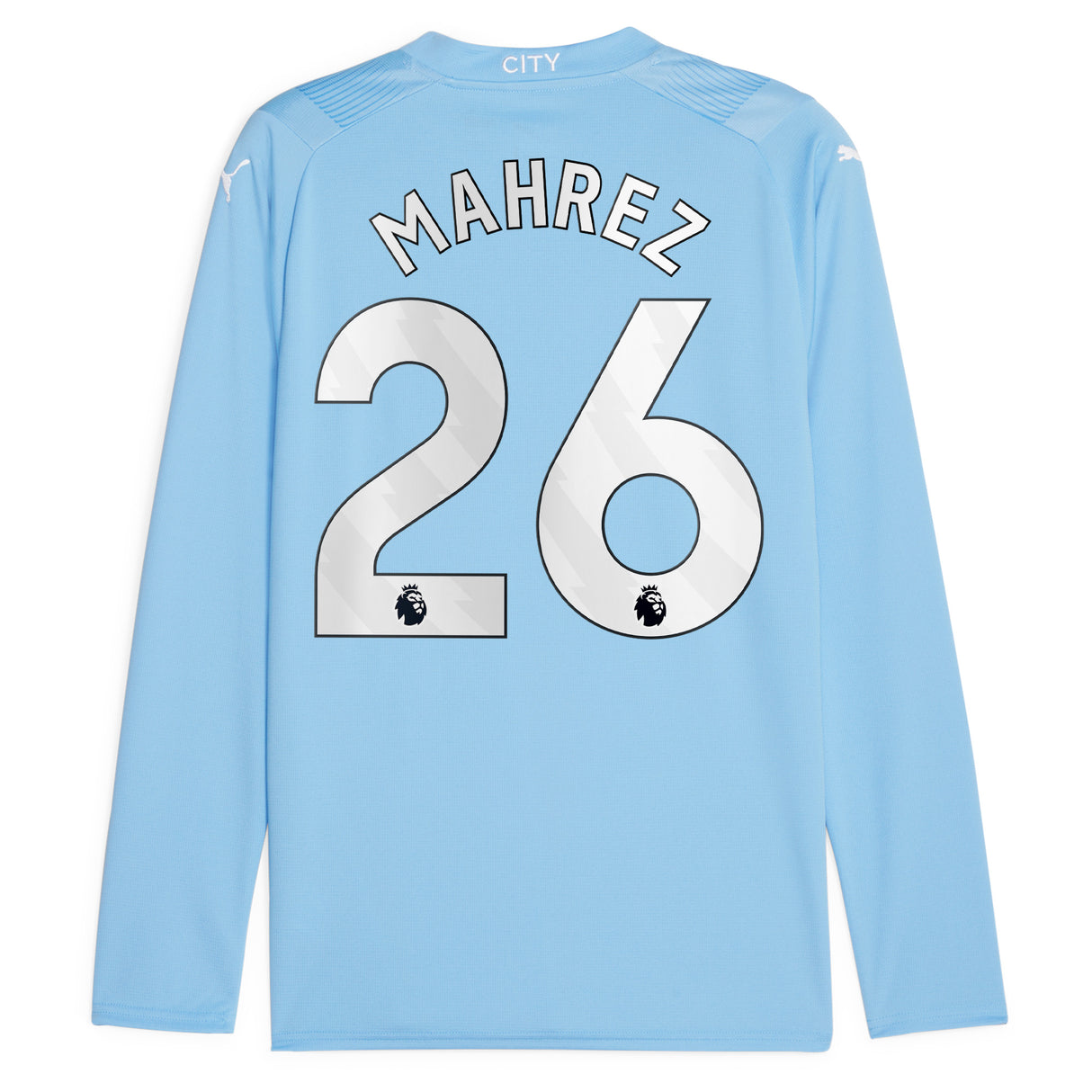 Manchester City Puma Home Shirt 2023-24 - Long Sleeve with Mahrez 26 printing - Kit Captain