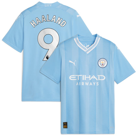 Manchester City Puma Home Shirt 2023-24 - Kids with Haaland 9 printing - Kit Captain