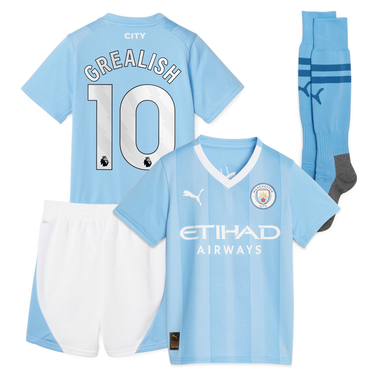 Manchester City Puma Home Minikit 2023-24 with Grealish 10 printing - Kit Captain