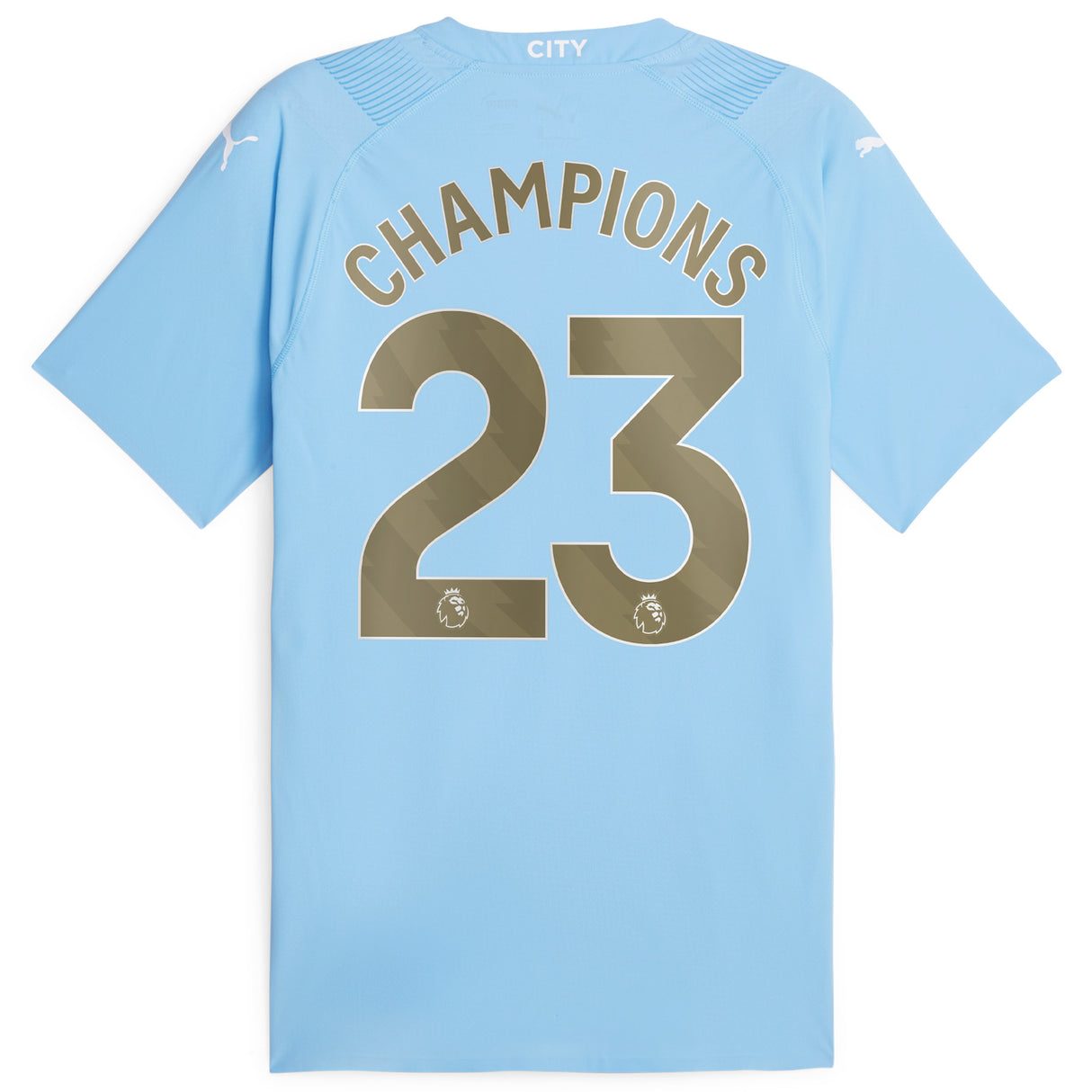 Manchester City Puma Home Authentic Shirt 2023-24 with Champions 23 printing - Kit Captain