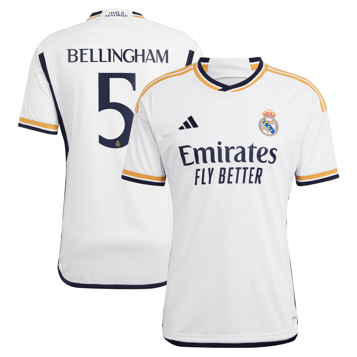 Real Madrid adidas Home Shirt 2023-24 with Bellingham 5 printing - Kit Captain