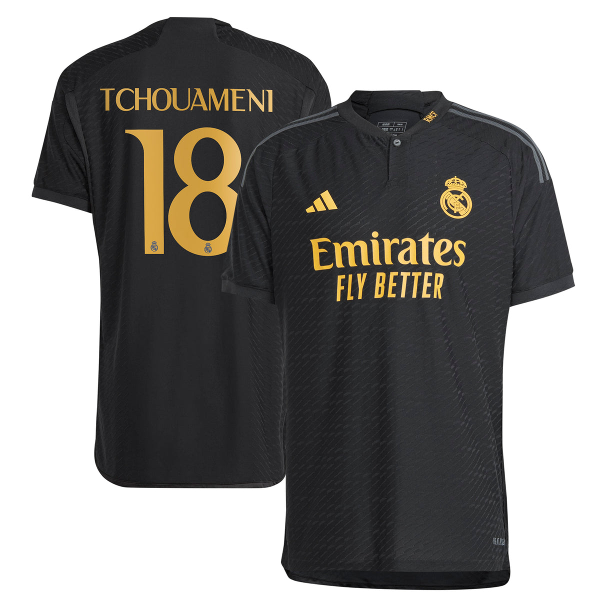 Real Madrid adidas Third Authentic Shirt 2023-24 with Tchouaméni 18 printing - Kit Captain