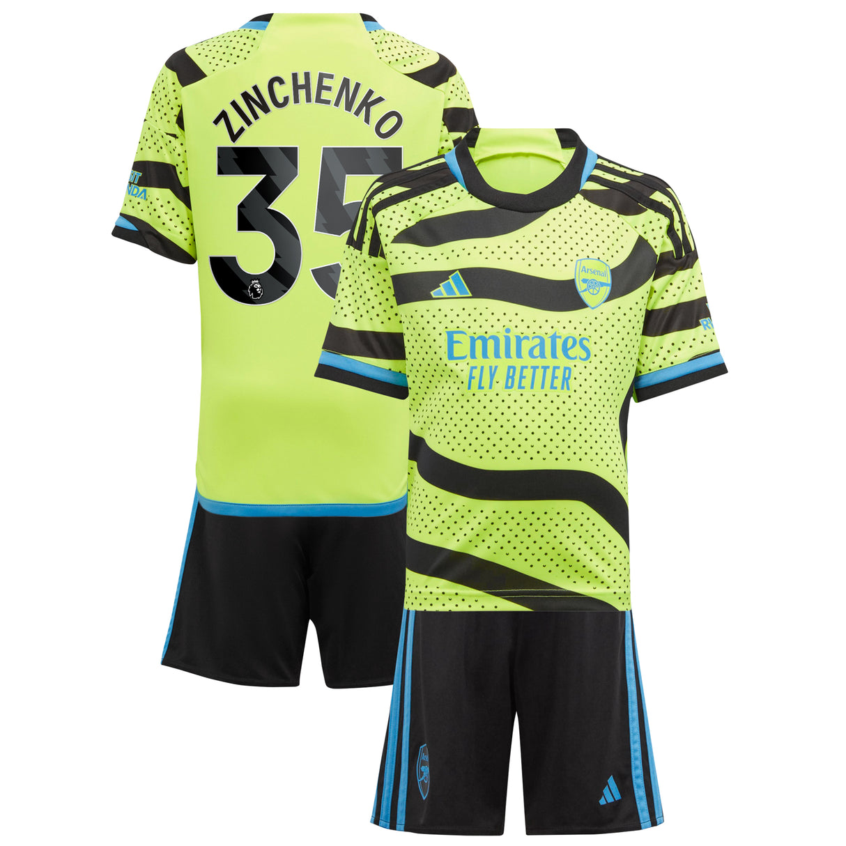 Arsenal adidas Away Minikit 2023-24 with Zinchenko 35 printing - Kit Captain