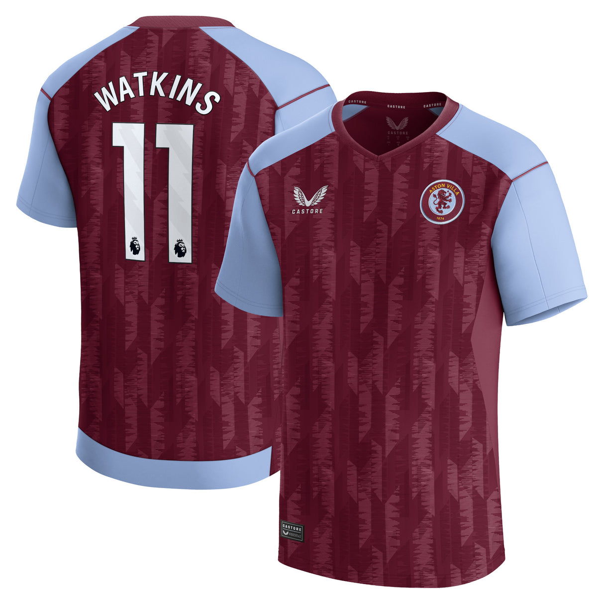 Aston Villa Castore Home Shirt 2023-24 - Kids with Watkins 11 printing - Kit Captain