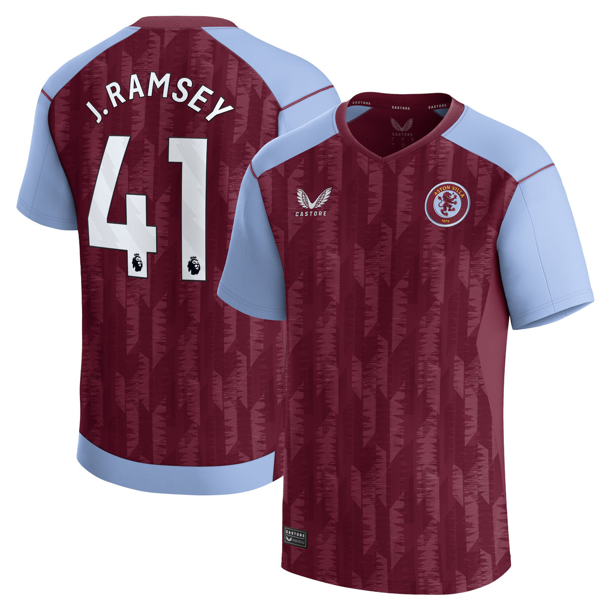 Aston Villa Castore Home Shirt 2023-24 - Kids with J. Ramsey 41 printing - Kit Captain