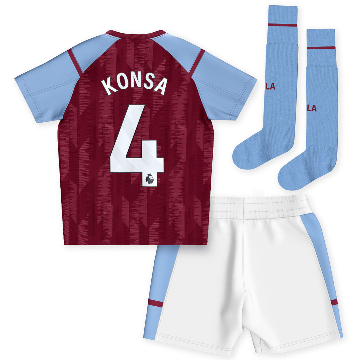 Aston Villa Castore Home Infant Kit 2023-24 with Konsa 4 printing - Kit Captain