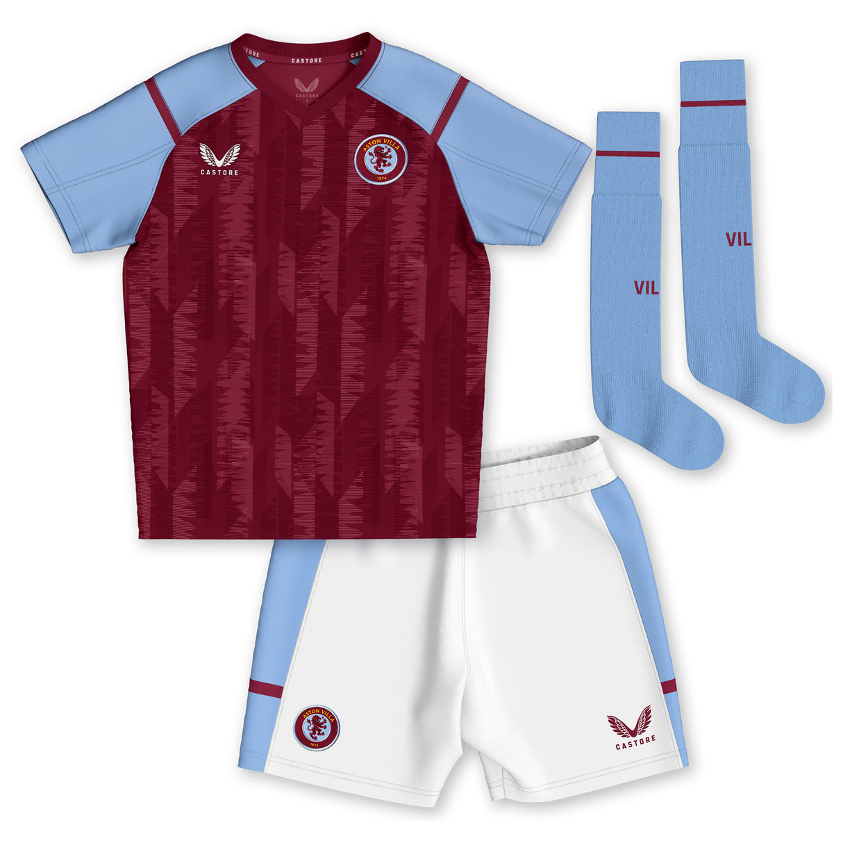 Aston Villa Castore Home Infant Kit 2023-24 with Duran 24 printing - Kit Captain