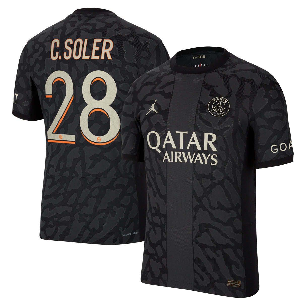 PSG x Jordan Third Dri-FIT ADV Match Shirt 2023-24 with C. Soler 28 printing - Kit Captain