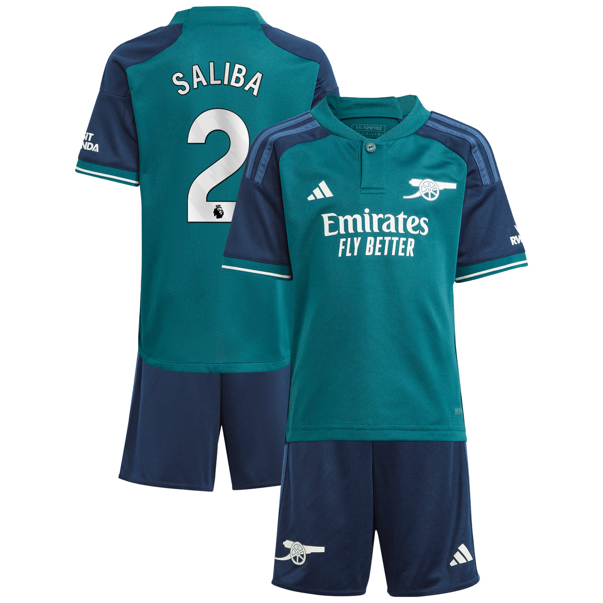 Arsenal adidas Third Minikit 2023-24 with Saliba 2 printing - Kit Captain