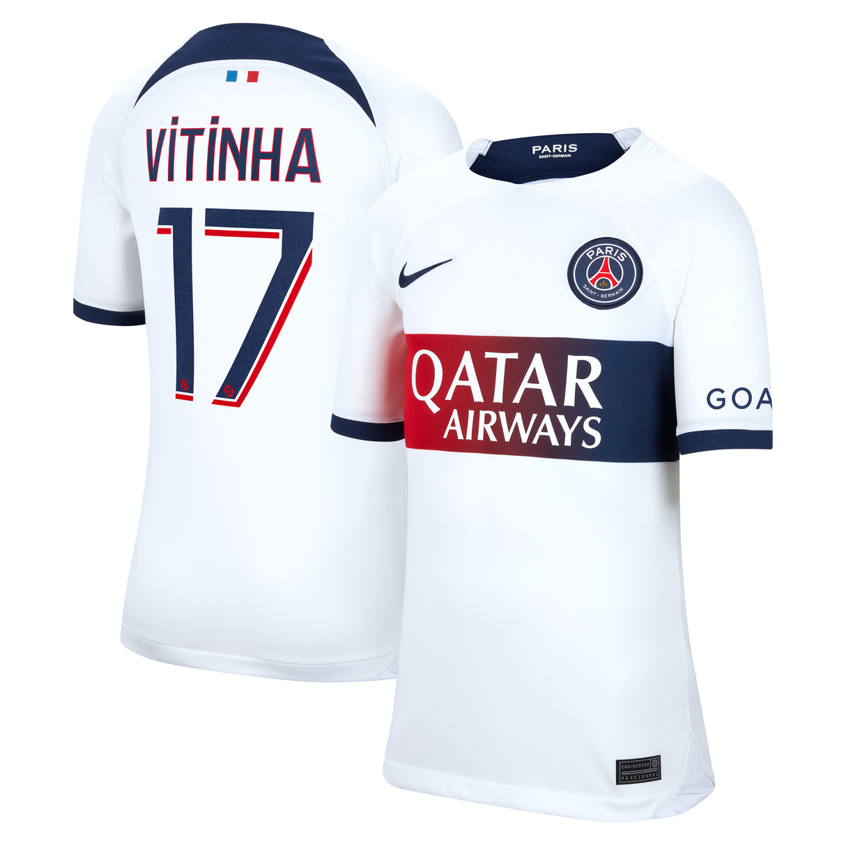 Paris Saint-Germain Nike Away Stadium Shirt 2023-24 - Kids with Vitinha 17 printing - Kit Captain