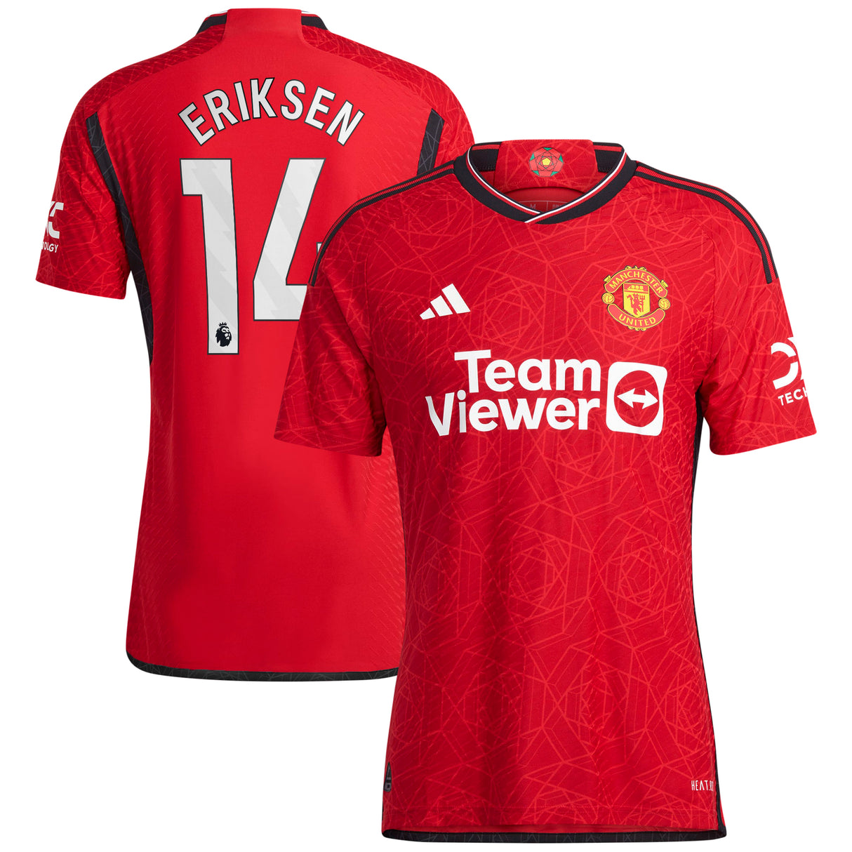 Manchester United EPL adidas Home Authentic Shirt 2023-24 with Eriksen 14 printing - Kit Captain