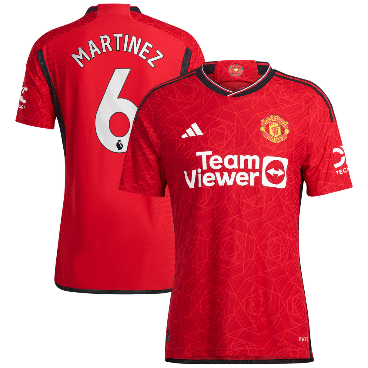 Manchester United EPL adidas Home Authentic Shirt 2023-24 with Martinez 6 printing - Kit Captain