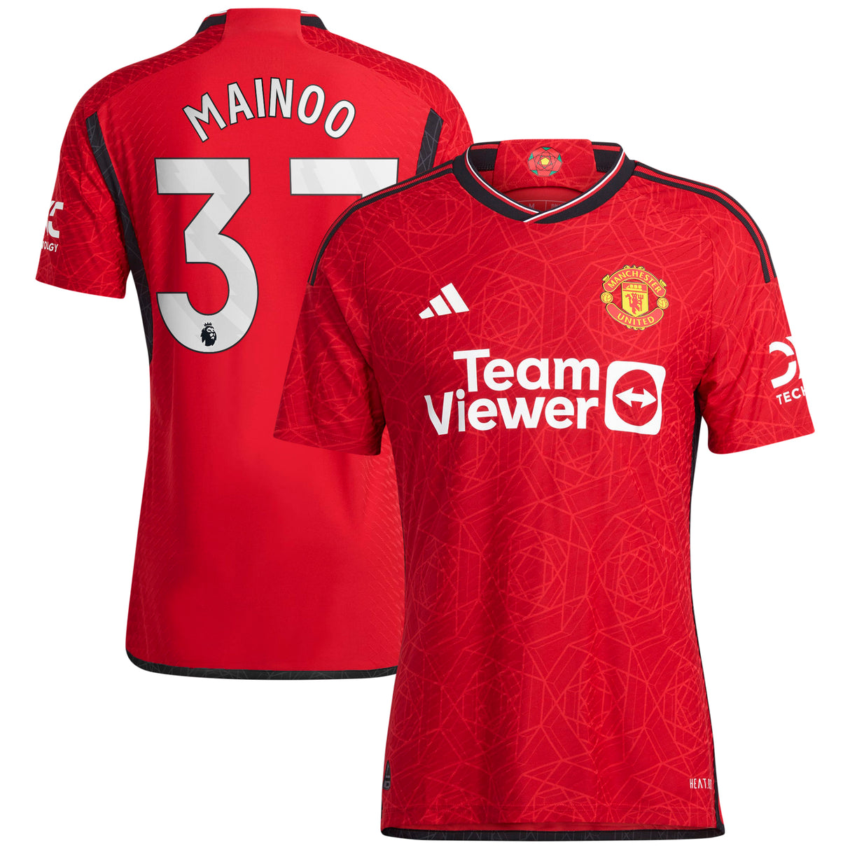 Manchester United EPL adidas Home Authentic Shirt 2023-24 with Mainoo 37 printing - Kit Captain