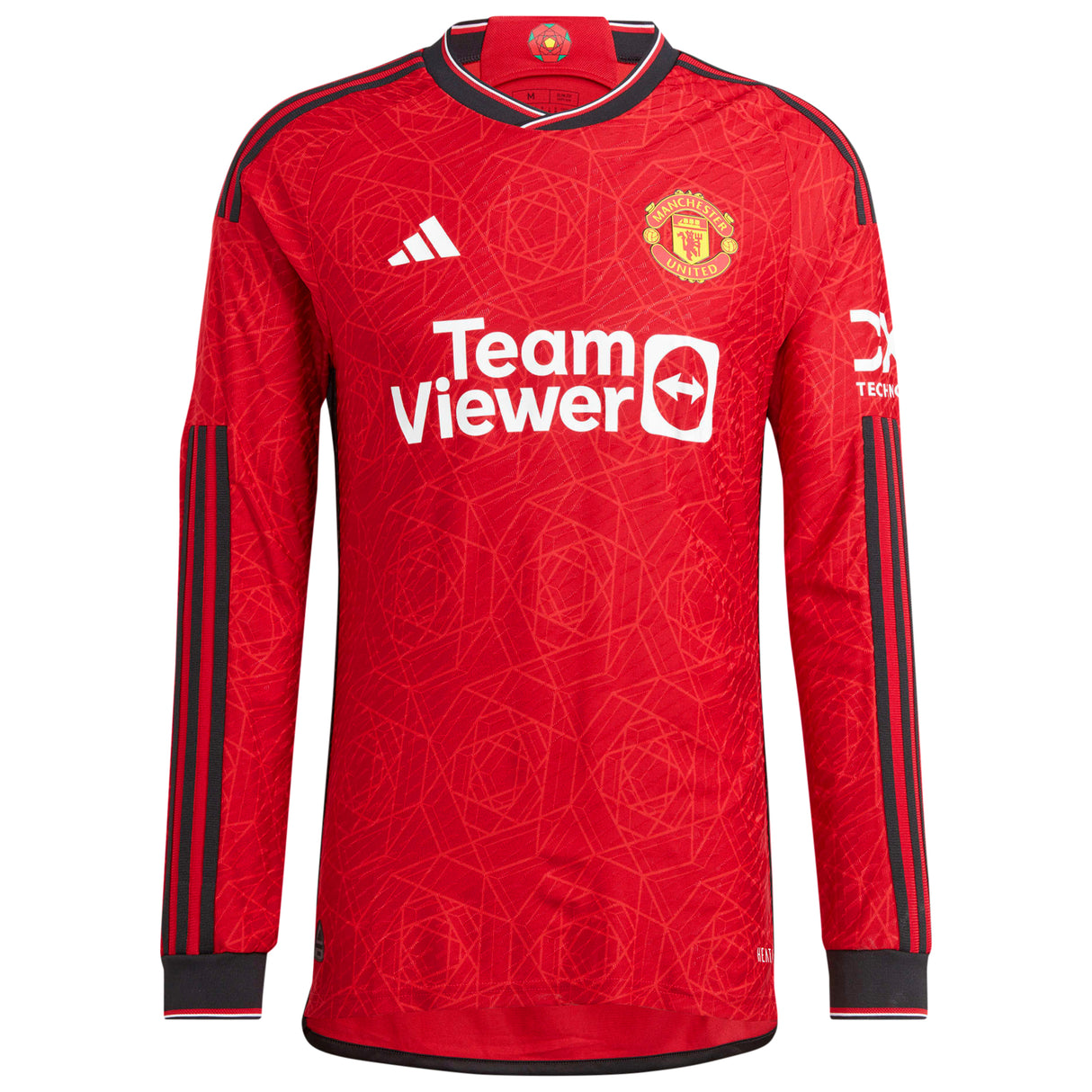 Manchester United EPL adidas Home Authentic Shirt 2023-24 - Long Sleeve with Malacia 12 printing - Kit Captain