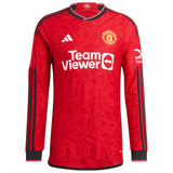 Manchester United EPL adidas Home Authentic Shirt 2023-24 - Long Sleeve with Van De Beek 34 printing - Kit Captain