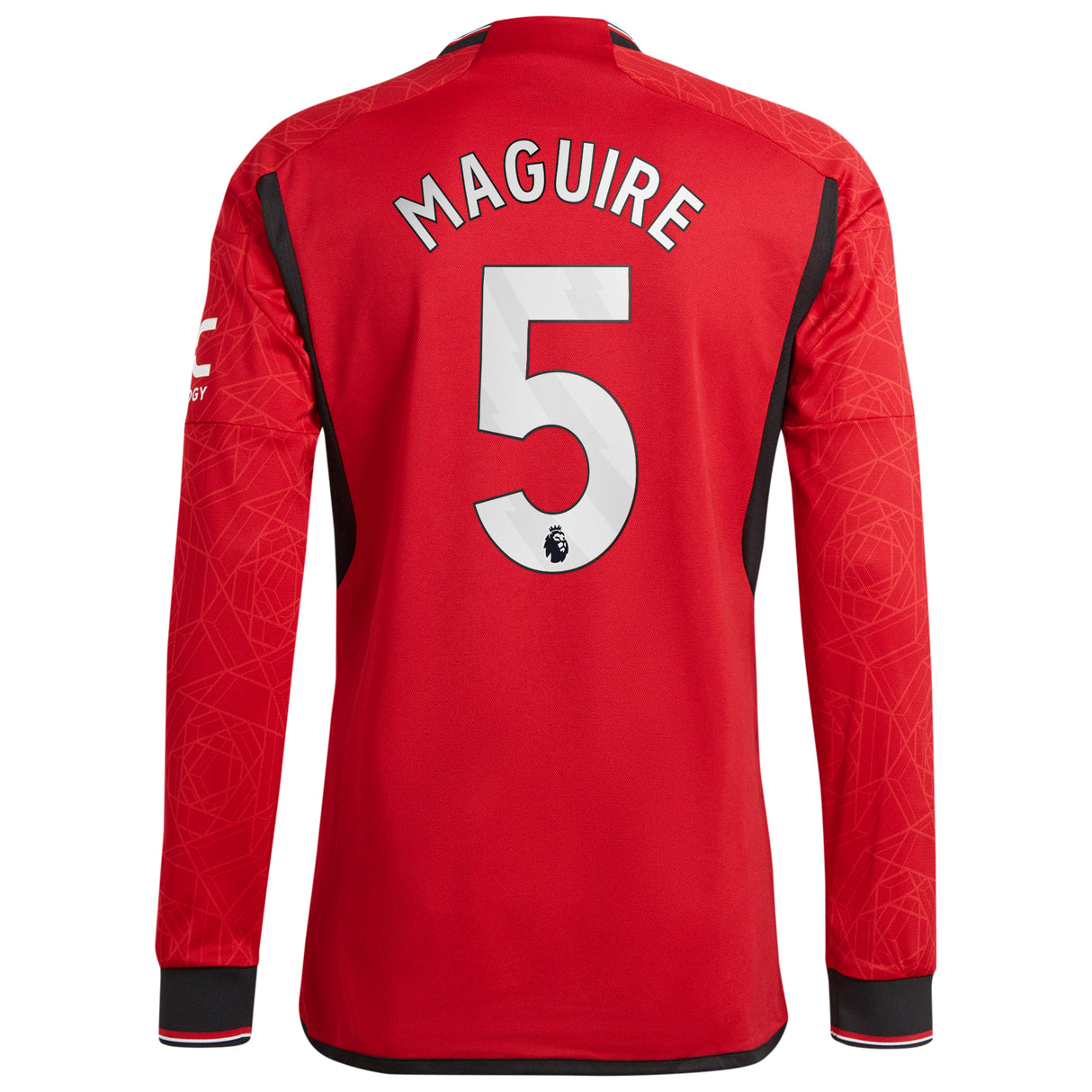 Manchester United EPL adidas Home Authentic Shirt 2023-24 - Long Sleeve with Maguire 5 printing - Kit Captain