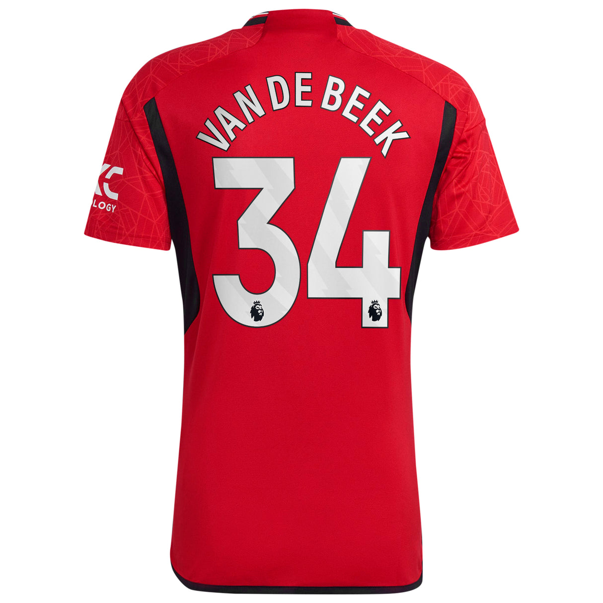 Manchester United EPL adidas Home Shirt 2023-24 with Van De Beek 34 printing - Kit Captain