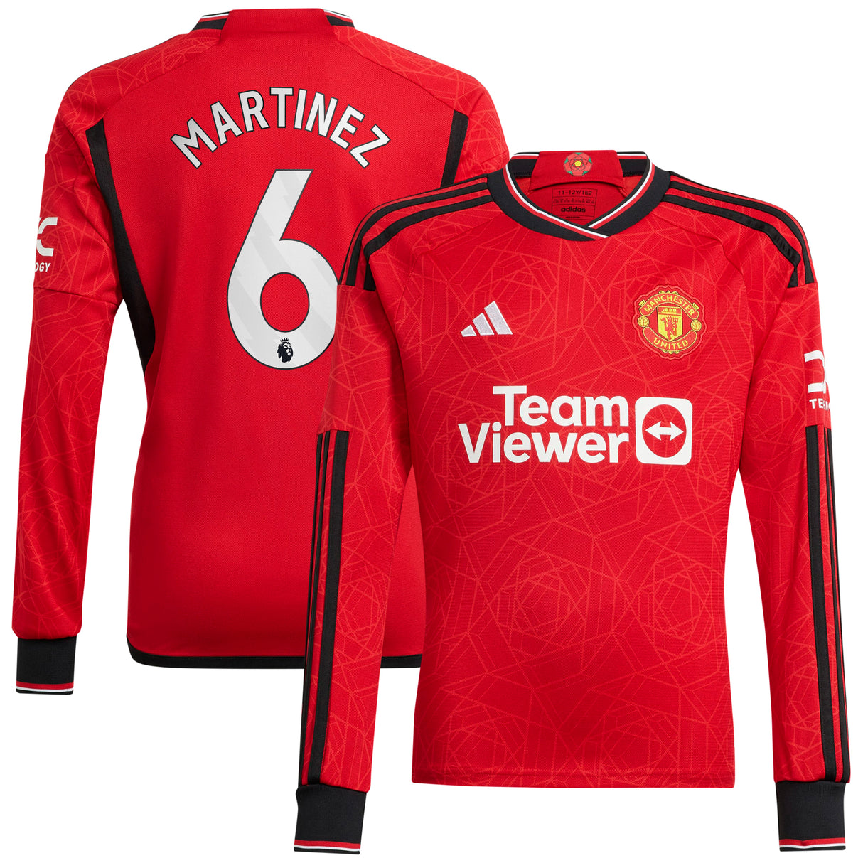 Manchester United EPL adidas Home Shirt 2023-24 - Long Sleeve with Martinez 6 printing - Kit Captain