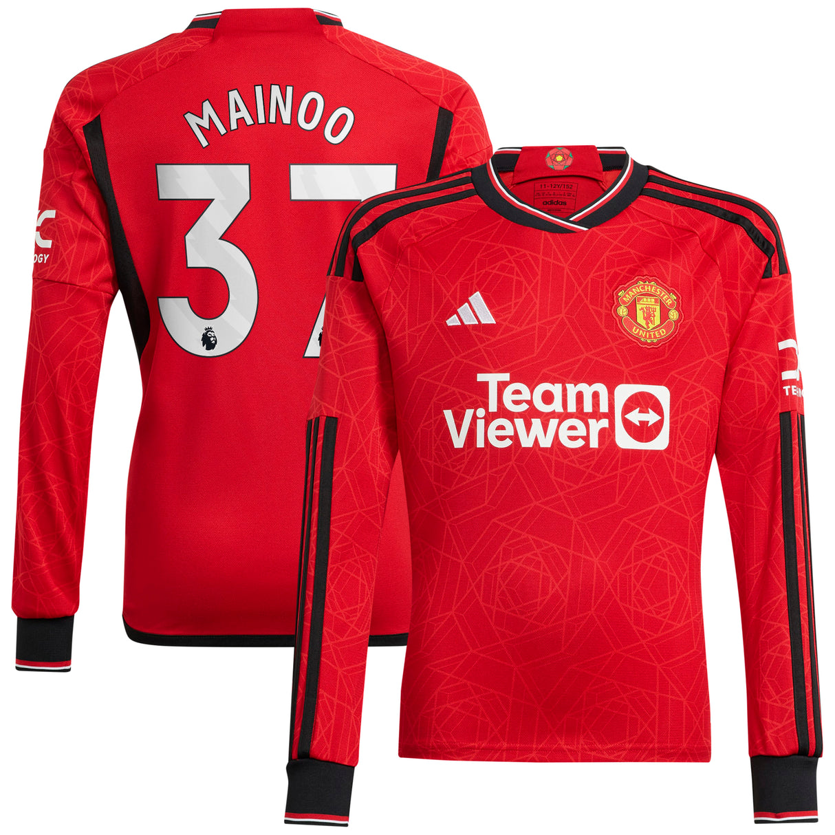 Manchester United EPL adidas Home Shirt 2023-24 - Long Sleeve with Mainoo 37 printing - Kit Captain