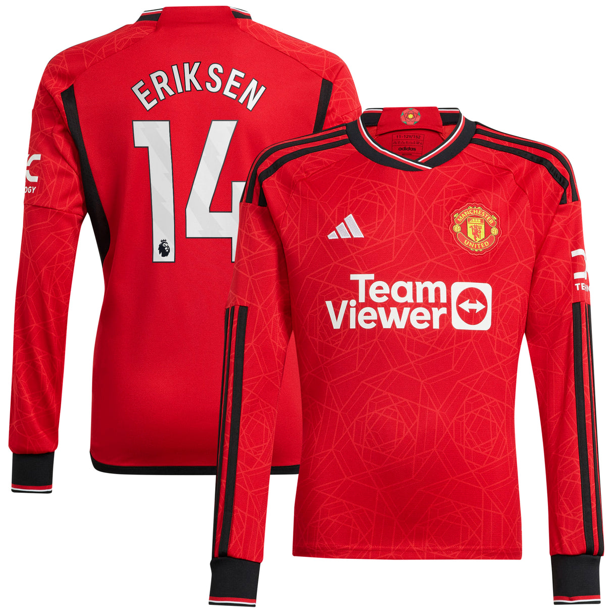 Manchester United EPL adidas Home Shirt 2023-24 - Kids - Long Sleeve with Eriksen 14 printing - Kit Captain