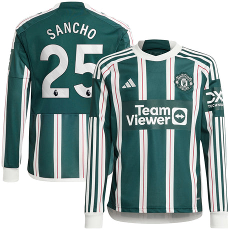 Manchester United EPL adidas Away Shirt 2023-24 - Kids - Long Sleeve with Sancho 25 printing - Kit Captain