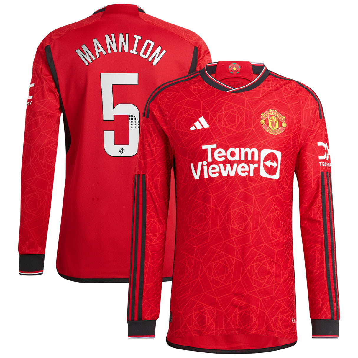 Manchester United WSL adidas Home Authentic Shirt 2023-24 - Long Sleeve with Mannion 5 printing - Kit Captain