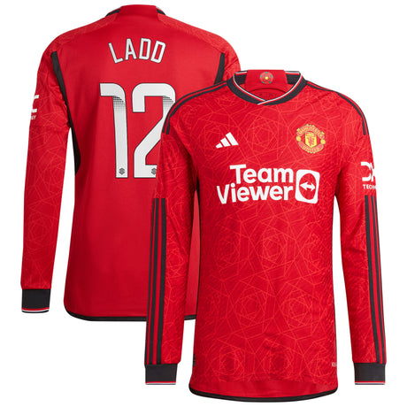 Manchester United WSL adidas Home Authentic Shirt 2023-24 - Long Sleeve with Ladd 12 printing - Kit Captain