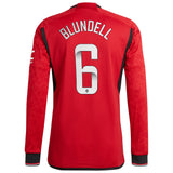 Manchester United WSL adidas Home Authentic Shirt 2023-24 - Long Sleeve with Blundell 6 printing - Kit Captain