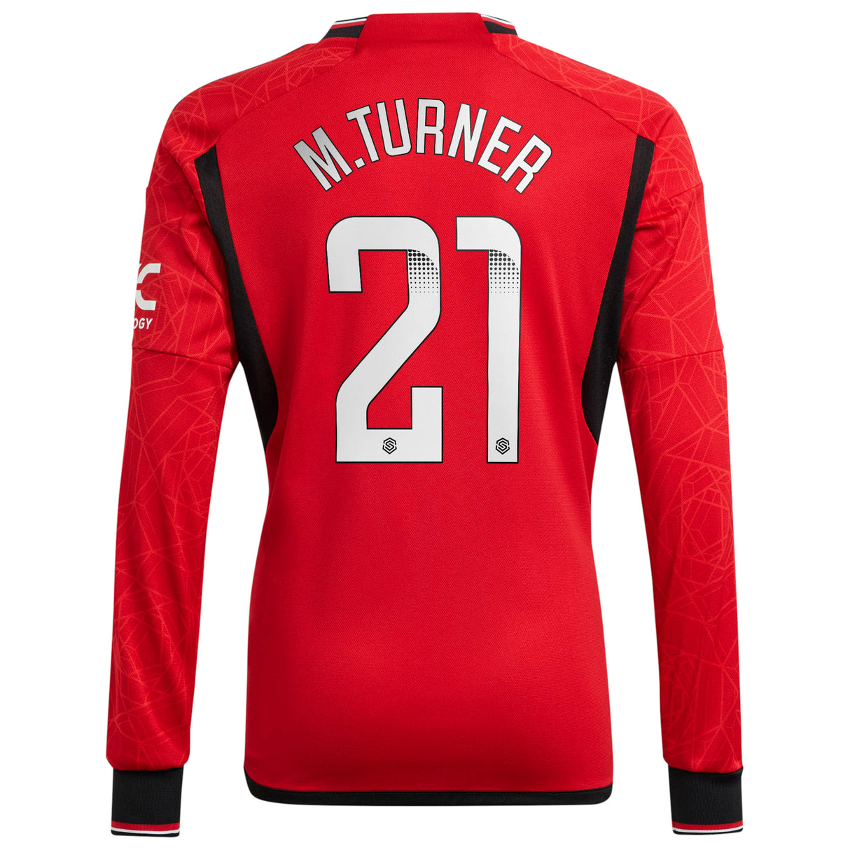 Manchester United WSL adidas Home Shirt 2023-24 - Kids - Long Sleeve with M.Turner 21 printing - Kit Captain